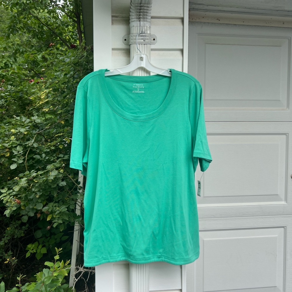 NWT Talbots Pretty Green Pima Cotton Scoop Neck Short Sleeve Top